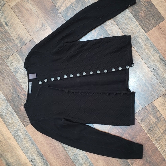 Liz Claiborne Sweaters - Liz Claiborne Black Zigzag Textured Knit Button Front Cardigan, Size Small